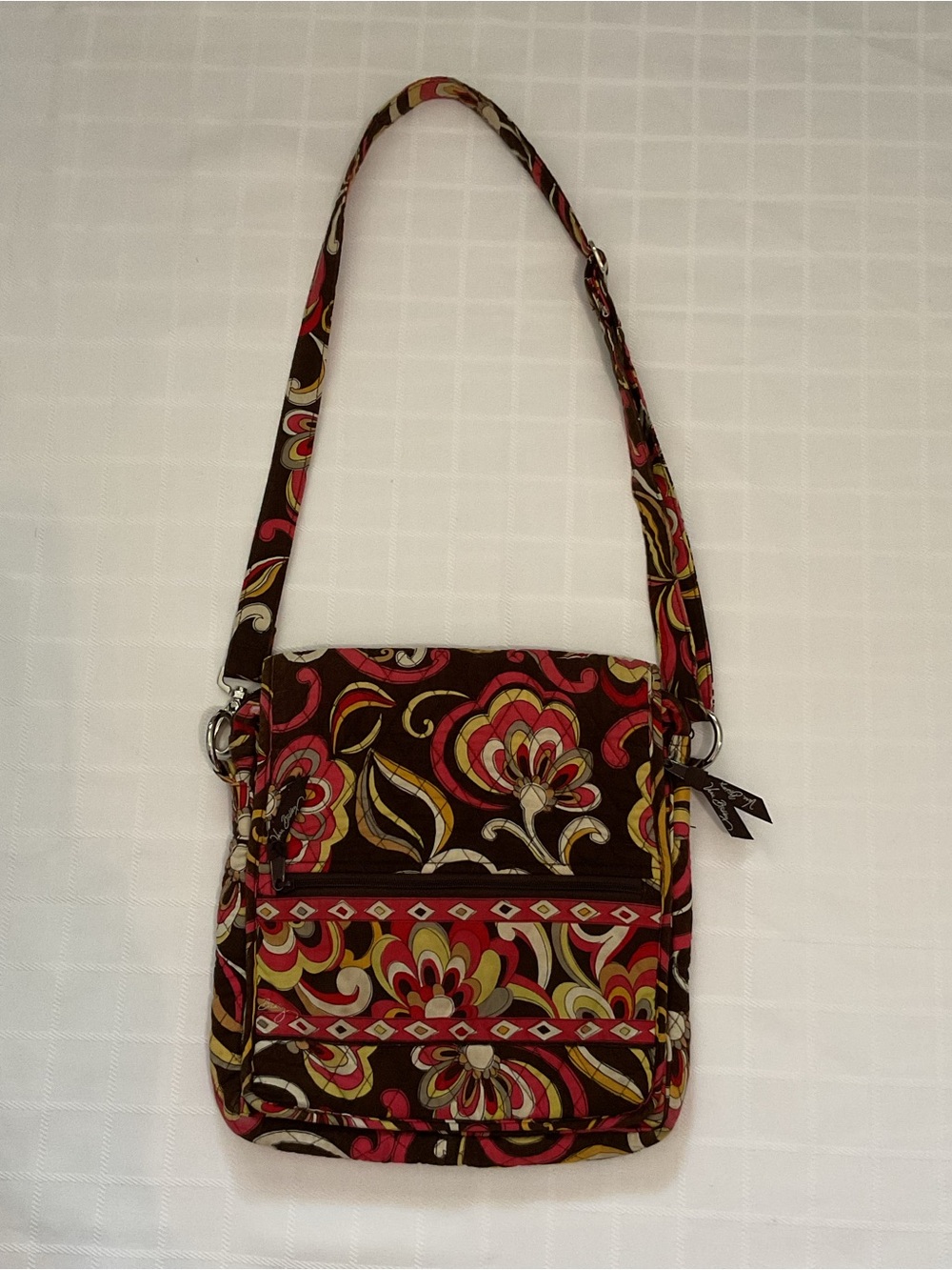 Vintage FALL Vera Bradley Puccinini Quilted Crossbody Bag Brown Orange Yellow